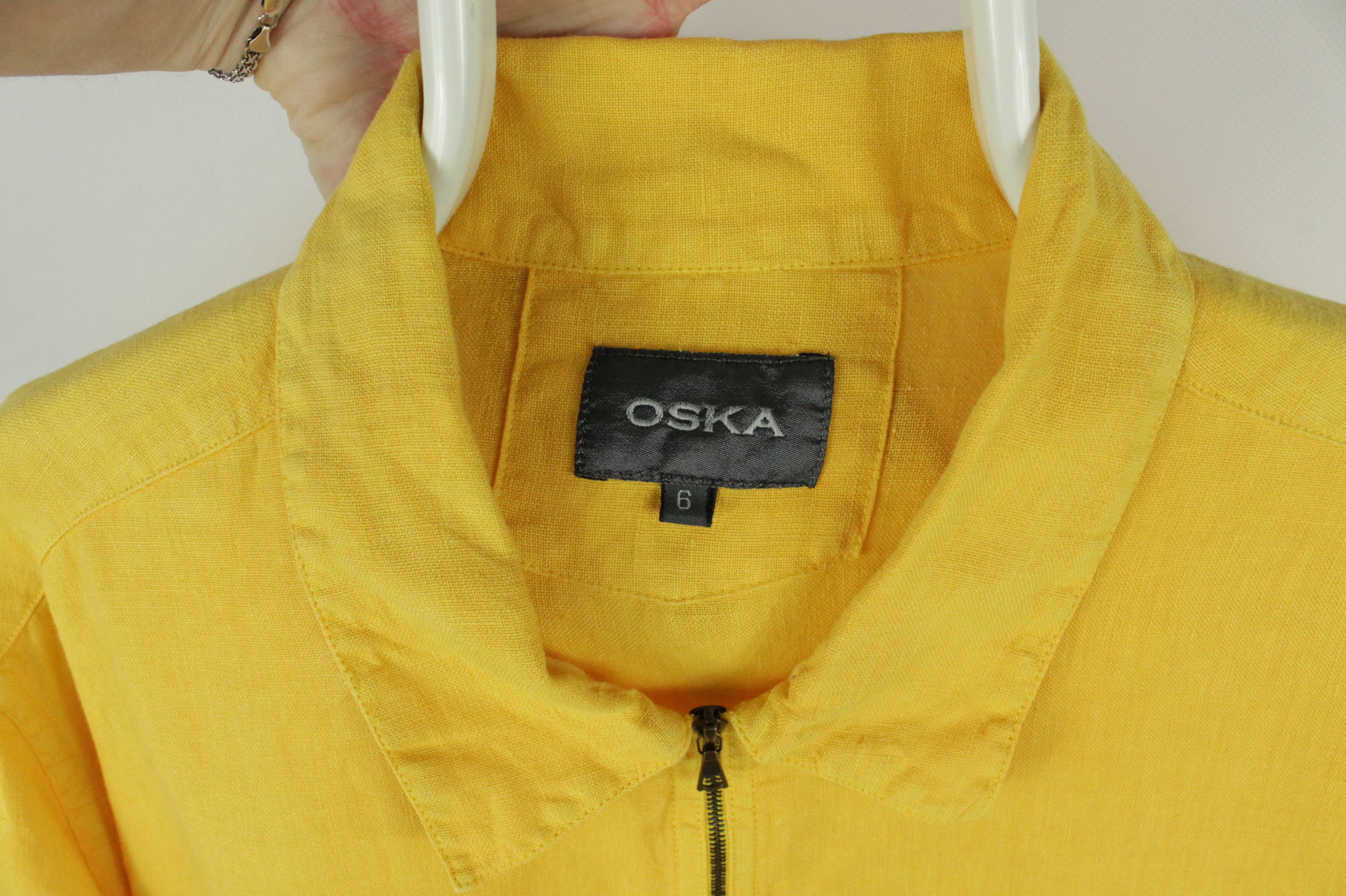 Designer Oska Yellow Linen 1/4 zip Short Sleeve T-Shirt Women's Size XXL / US 16-18 / IT 52-54 - 3 Thumbnail