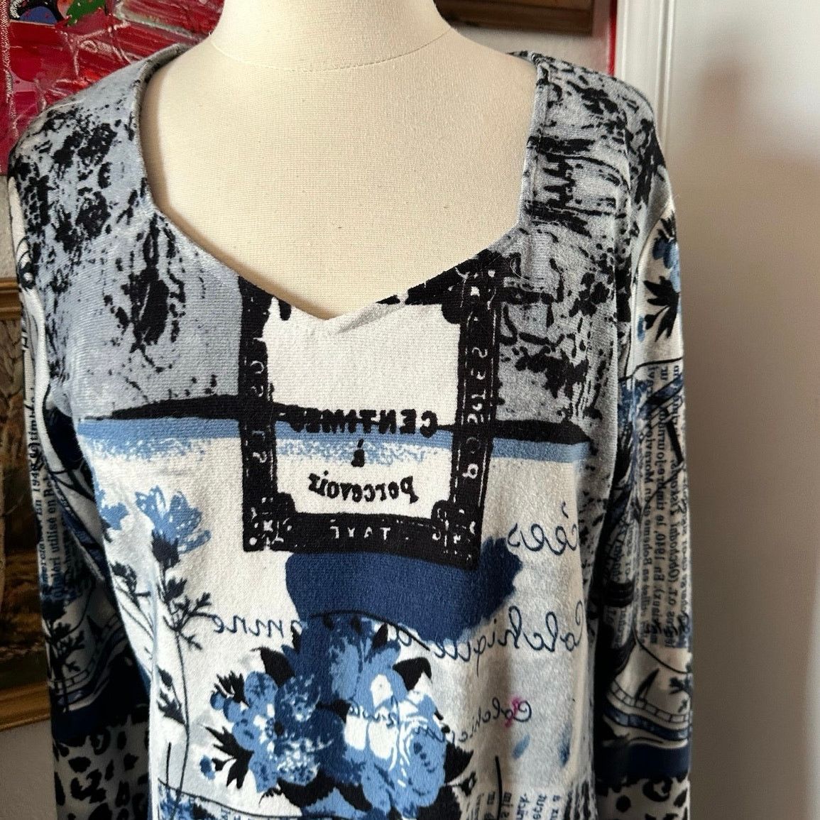 Other highness blue white floral velvet blue white dress Size S / US 4 / IT 40 - 2 Thumbnail