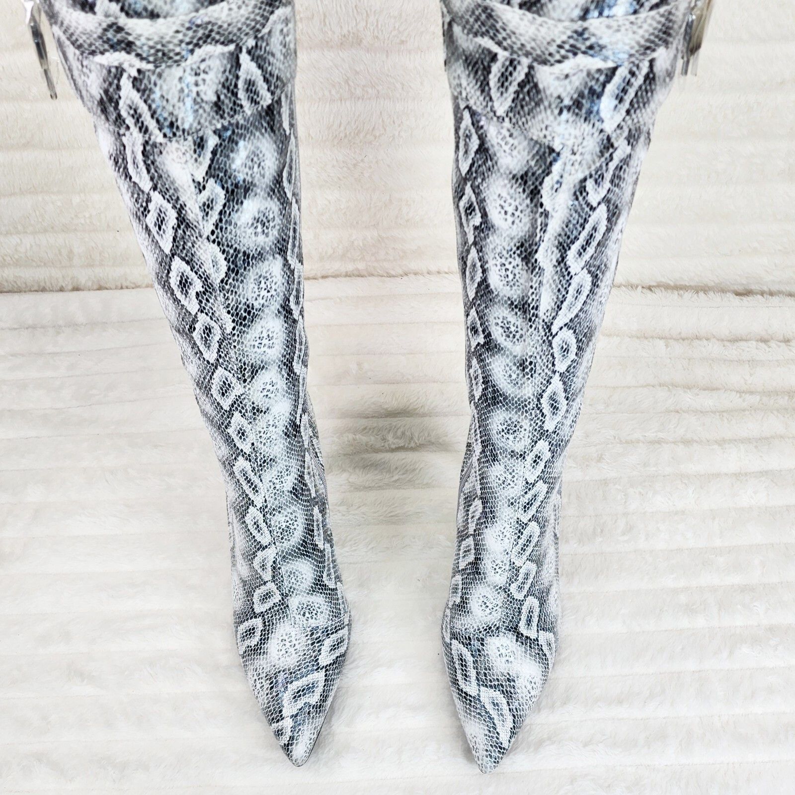 Other Pearl Snake Print High Heel Knee Boots Pad Lock Brand New (U Size US 7 / IT 37 - 5 Thumbnail