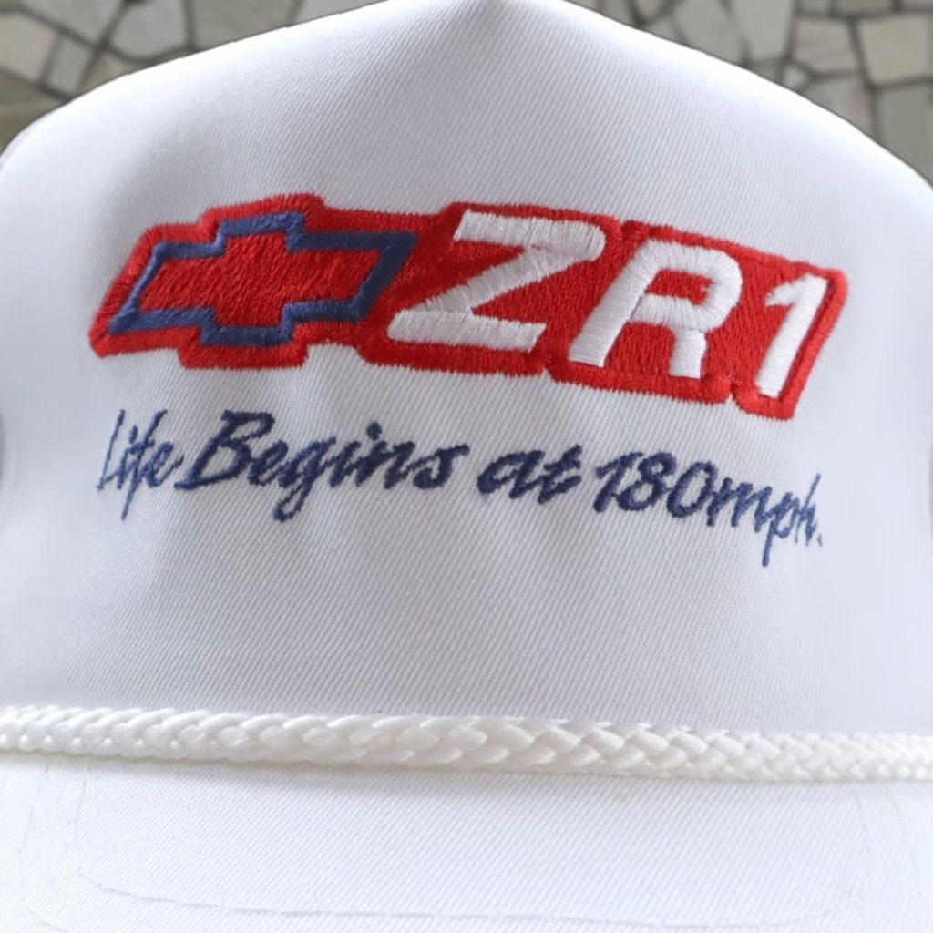 Vintage VTG Youngan Chevrolet Corvette ZR1 White Twill Trucker Snapback Hat OS Men Size ONE SIZE - 1 Thumbnail
