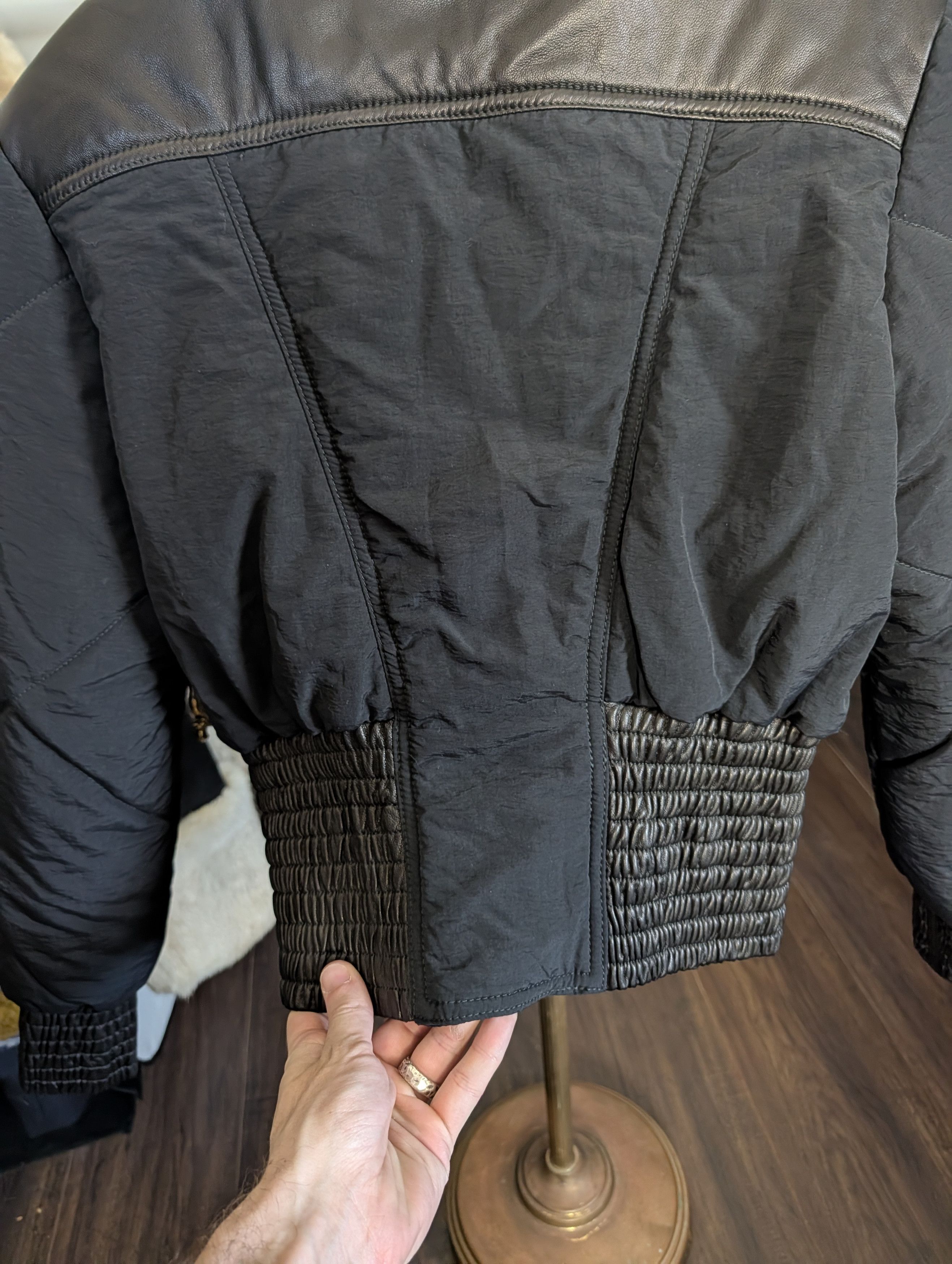 Italia Independent RONCARATI Lamb Leather Quilted Nylon Cropped Bomber Size M / US 6-8 / IT 42-44 - 12 Thumbnail