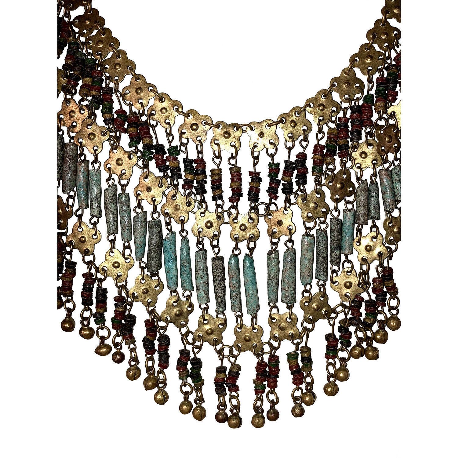 Designer Egyptian Revival Hand Made Brass Faience Bead Necklace Size ONE SIZE - 5 Thumbnail