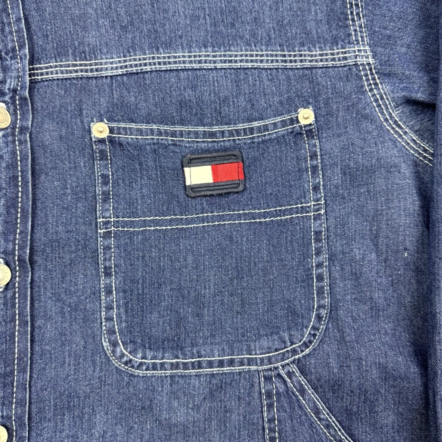 Tommy Hilfiger VINTAGE Tommy Jeans Denim Button Up Shirt Adult Medium Chore Coat Style Hipster Shirt Mens Size US M / EU 48-50 / 2 - 5 Thumbnail
