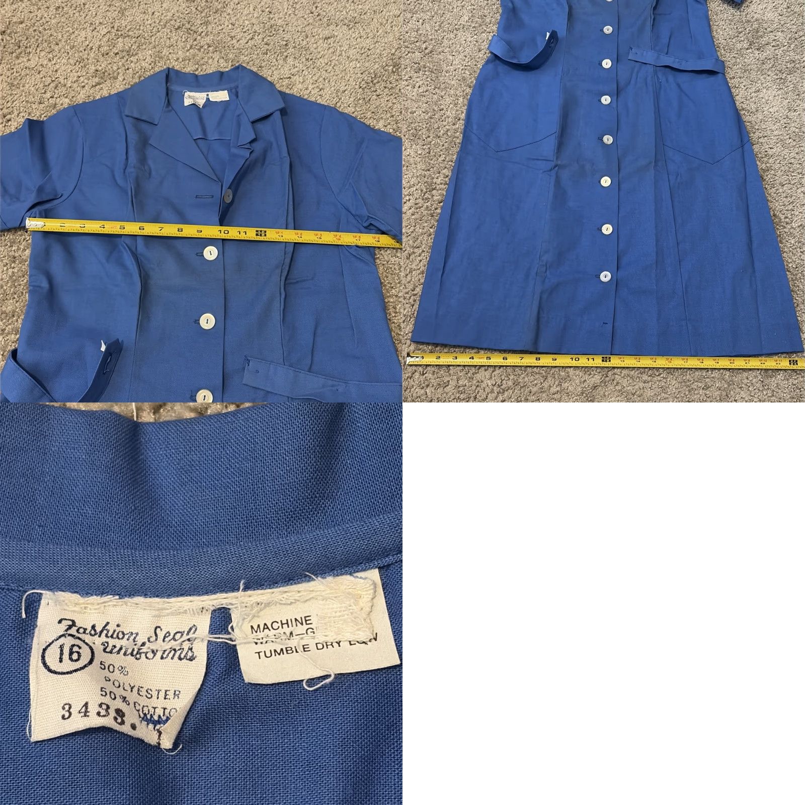 Vintage VTG Fashion Seal Uniforms Blue Button Front Short Sleeve Shirt Dress Women 16 Midi Blue Shirt Dress Regular Size Size XXL / US 16-18 / IT 52-54 - 8 Thumbnail