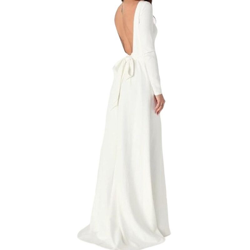 a line short sleeve wedding dress A-Line Off-the-Shoulder Sleeves Lace Boho WD396 US12 / White feature_Low open This simple yet elegant Light Blue Prom Dresses item size:M