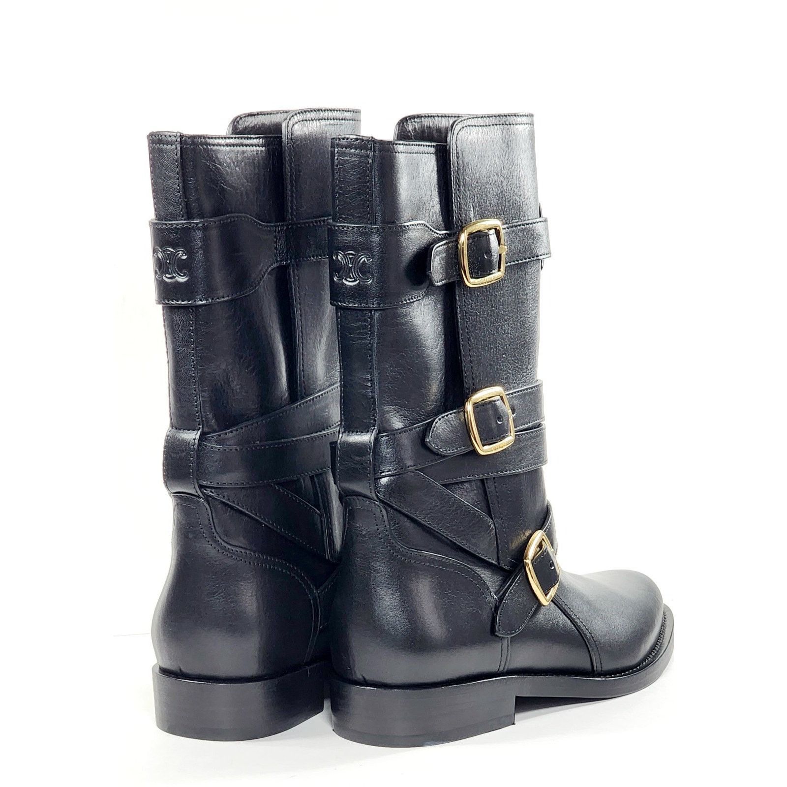 Celine $1450 NEW CELINE Leather Biker Boots US8 EU38 Black Logo . Size US 8 / IT 38 - 8 Thumbnail