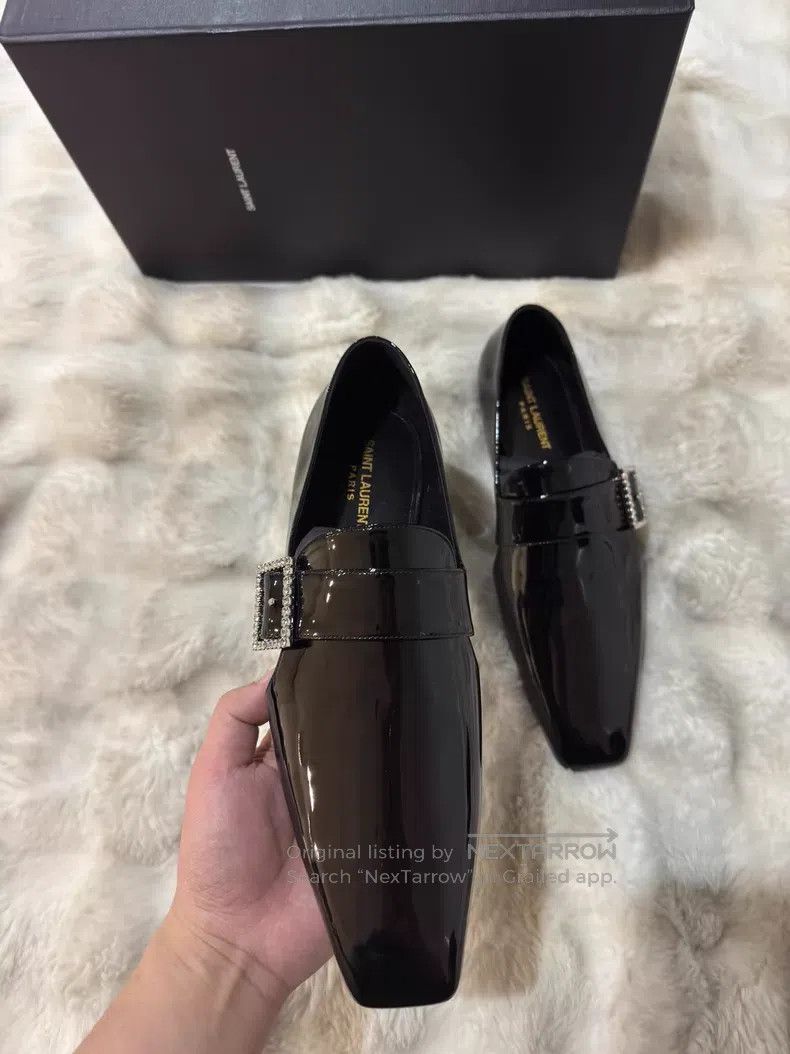 Saint Laurent Paris Saint Laurent Paris Crystal Buckle Loafers Leather Shoes Size US 8 / EU 41 - 8 Thumbnail