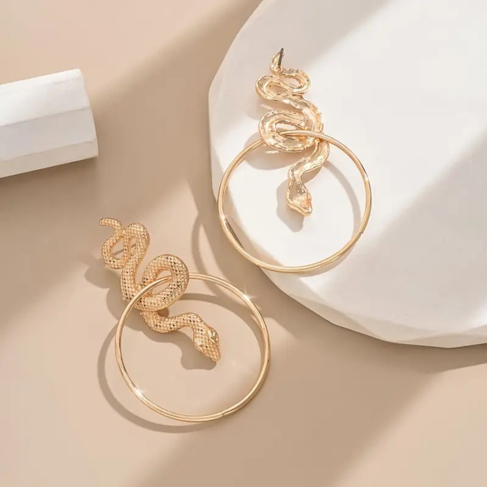Other Gold Snake Hoop Earrings – Textured Serpent Statement Size ONE SIZE - 3 Thumbnail