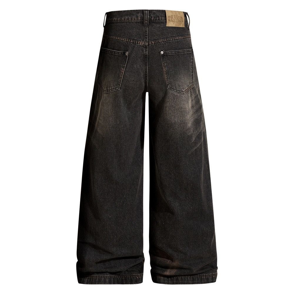 Vintage Hippie Street Men's Casual Washed Distressed Wide-Leg Jeans Size US 32 / EU 48 - 2 Thumbnail