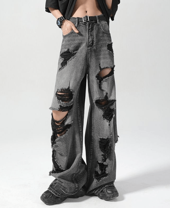 Japanese Brand × Jean Loose distressed wide-leg American high street ripped jeans Size US 32 / EU 48 - 1 Thumbnail