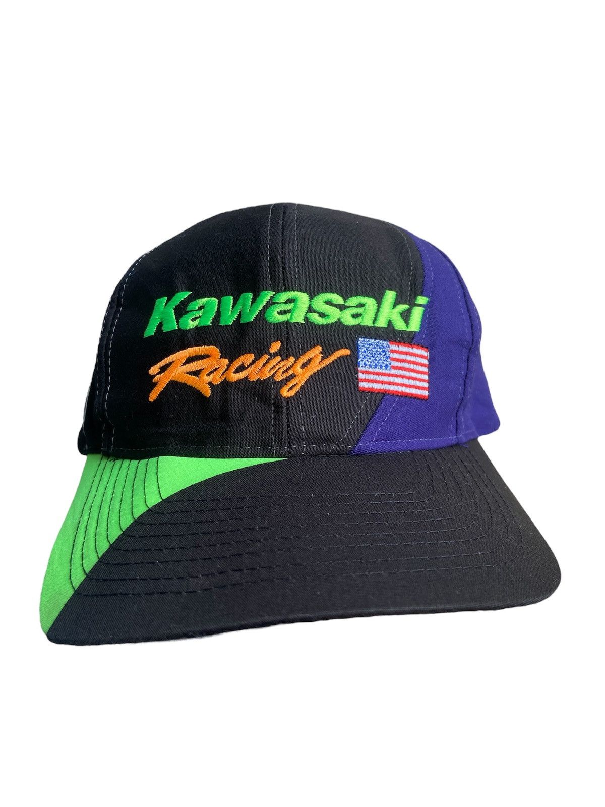 Gear for Sports × Sports Specialties Vintage 90s Kawasaki Racing USA Flag Hat Snapback Motorcycle Size ONE SIZE - 1 Thumbnail