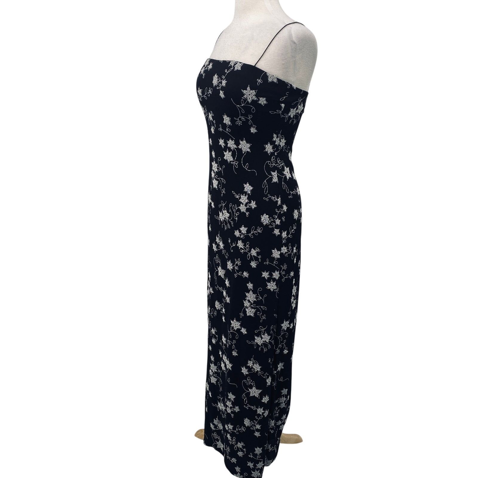 Vintage Vintage 90s Y2k Sparkle Bead Floral Column Gown Black Silver Size S / US 4 / IT 40 - 3 Thumbnail