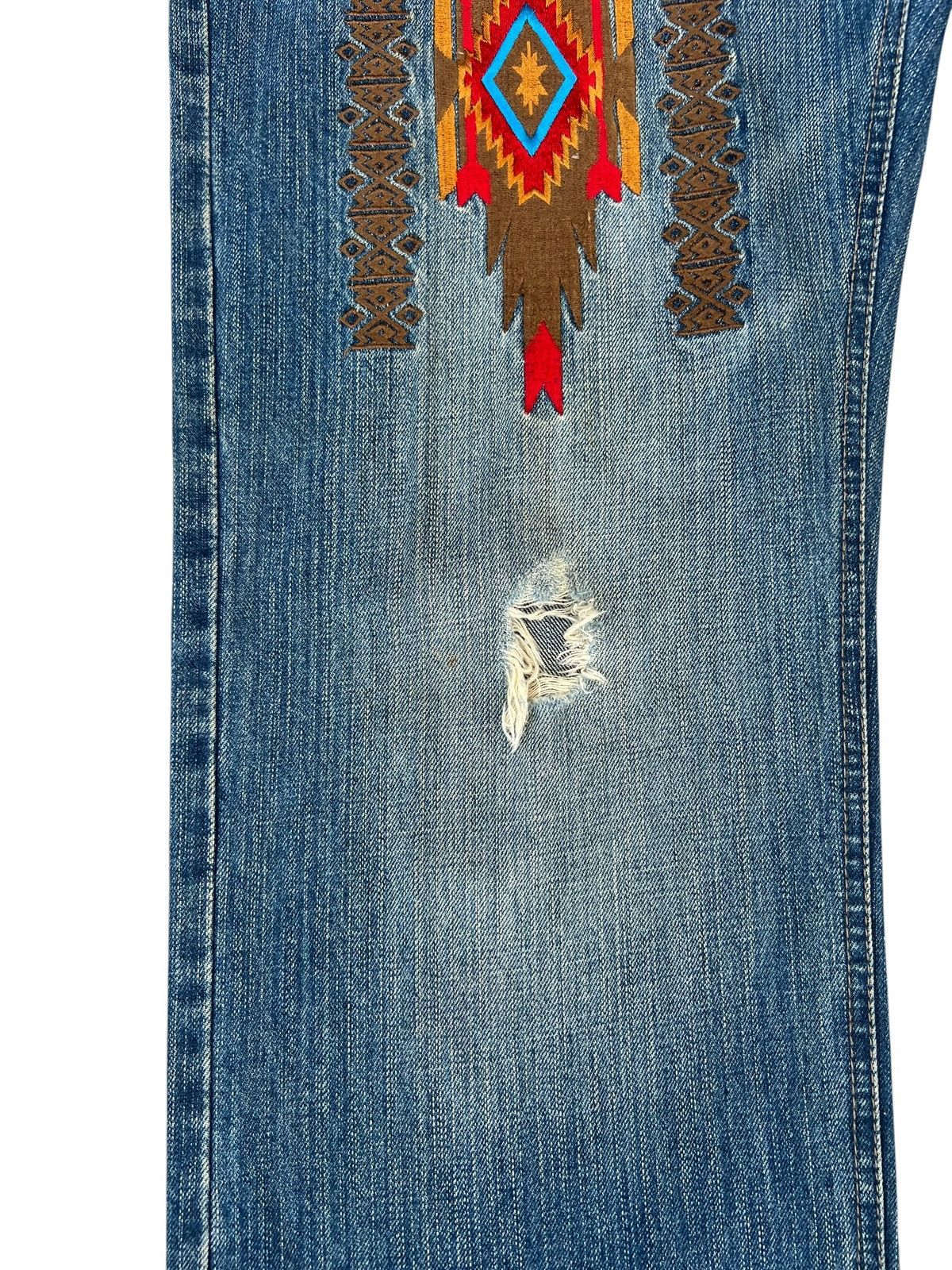 Vintage Vintage Global Work Ortega Embroidery Rips Distressed Denim Size US 31 - 9 Thumbnail