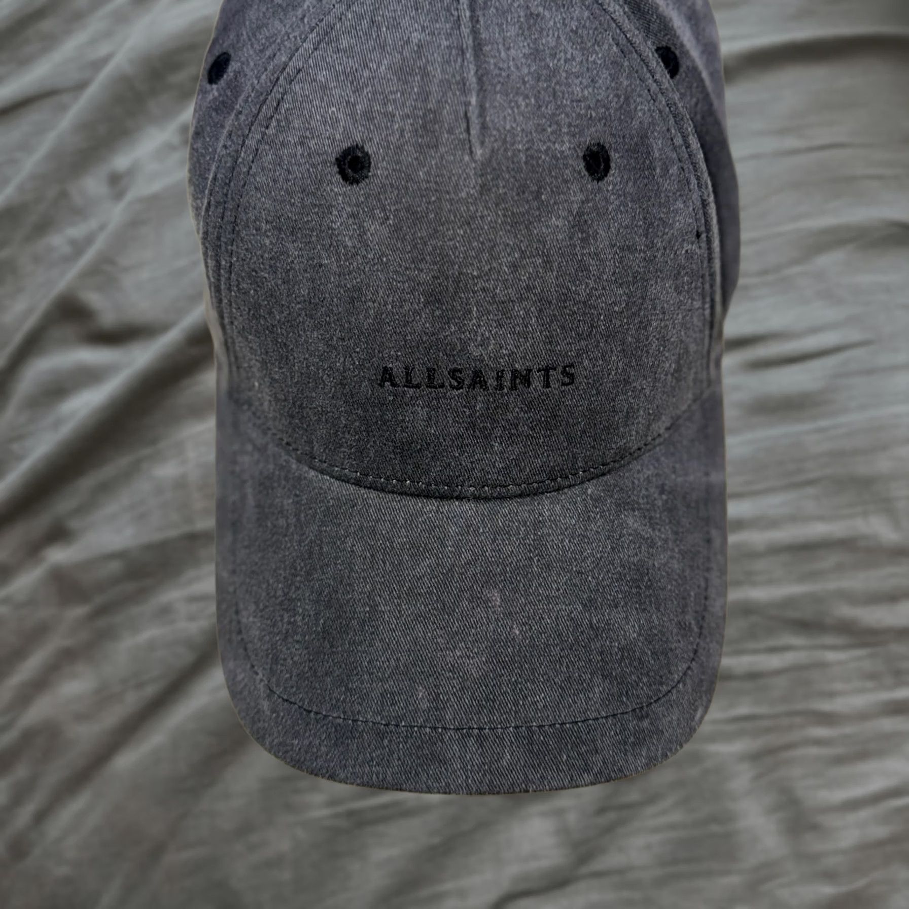 Allsaints AllSaints Baseball Cap Washed Black Embroidered Logo Designer Casual Adjustable One Size Cotton Twill Unisex Adults Size ONE SIZE - 1 Thumbnail