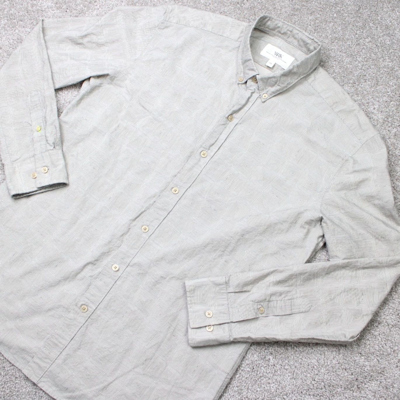 Vintage WRK Shirt Mens Large Gray Geometric 100% Cotton Long Sleeve Button Down Size US L / EU 52-54 / 3 - 3 Thumbnail