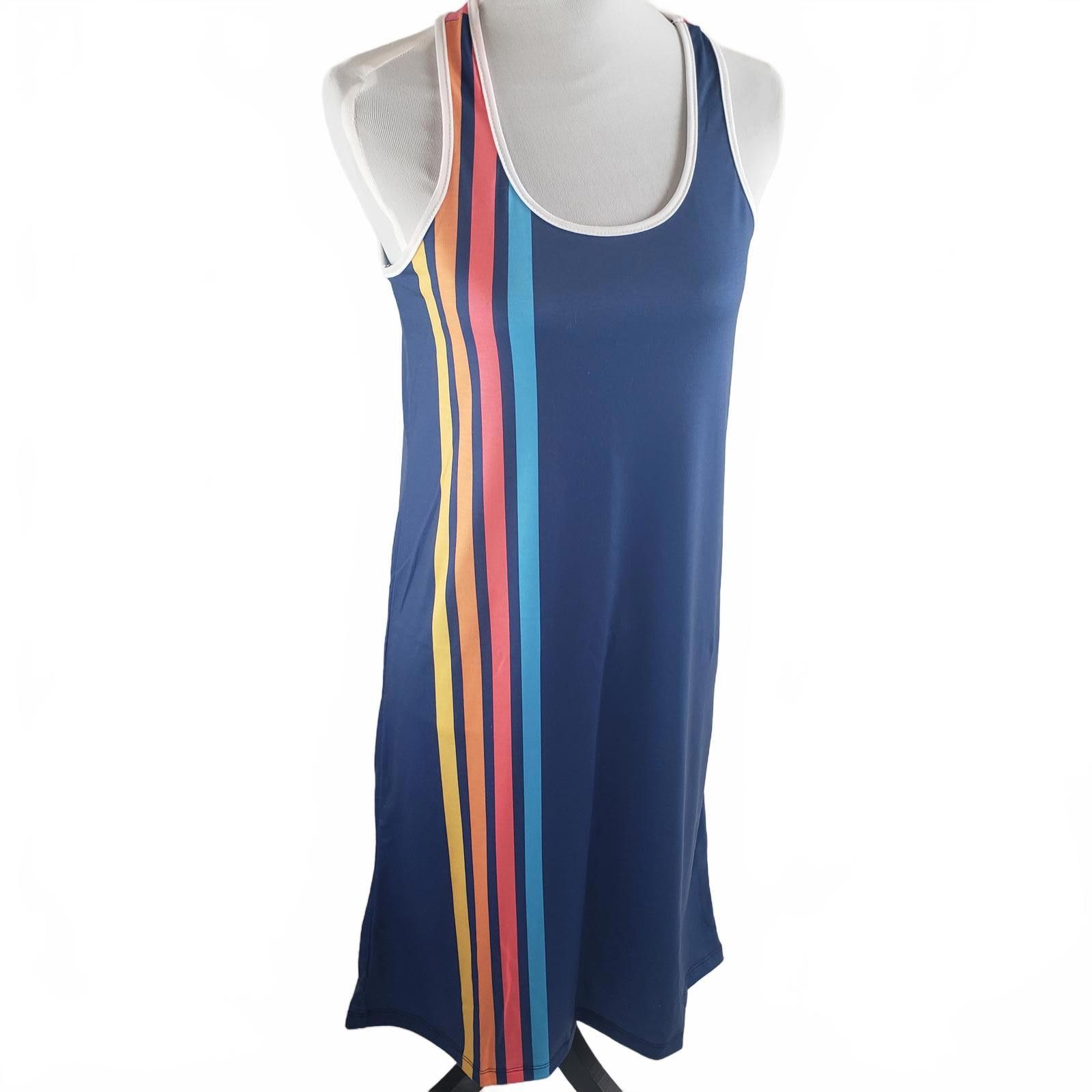 Designer Vibrant Style Striped Racerback Tank Dress OOAK Size L / US 10 / IT 46 - 2 Thumbnail