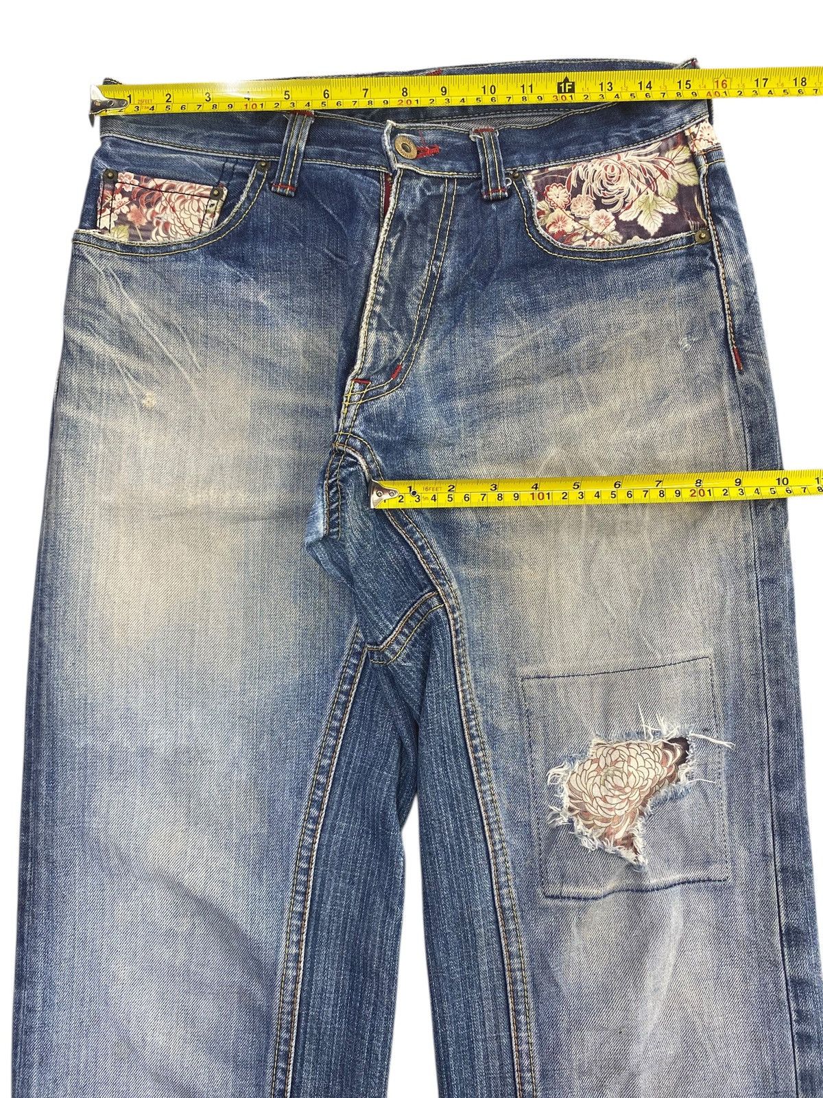 Japanese Brand Eternal Blue Ripped Patchwork Style Loose Jeans Size US 30 / EU 46 - 5 Thumbnail