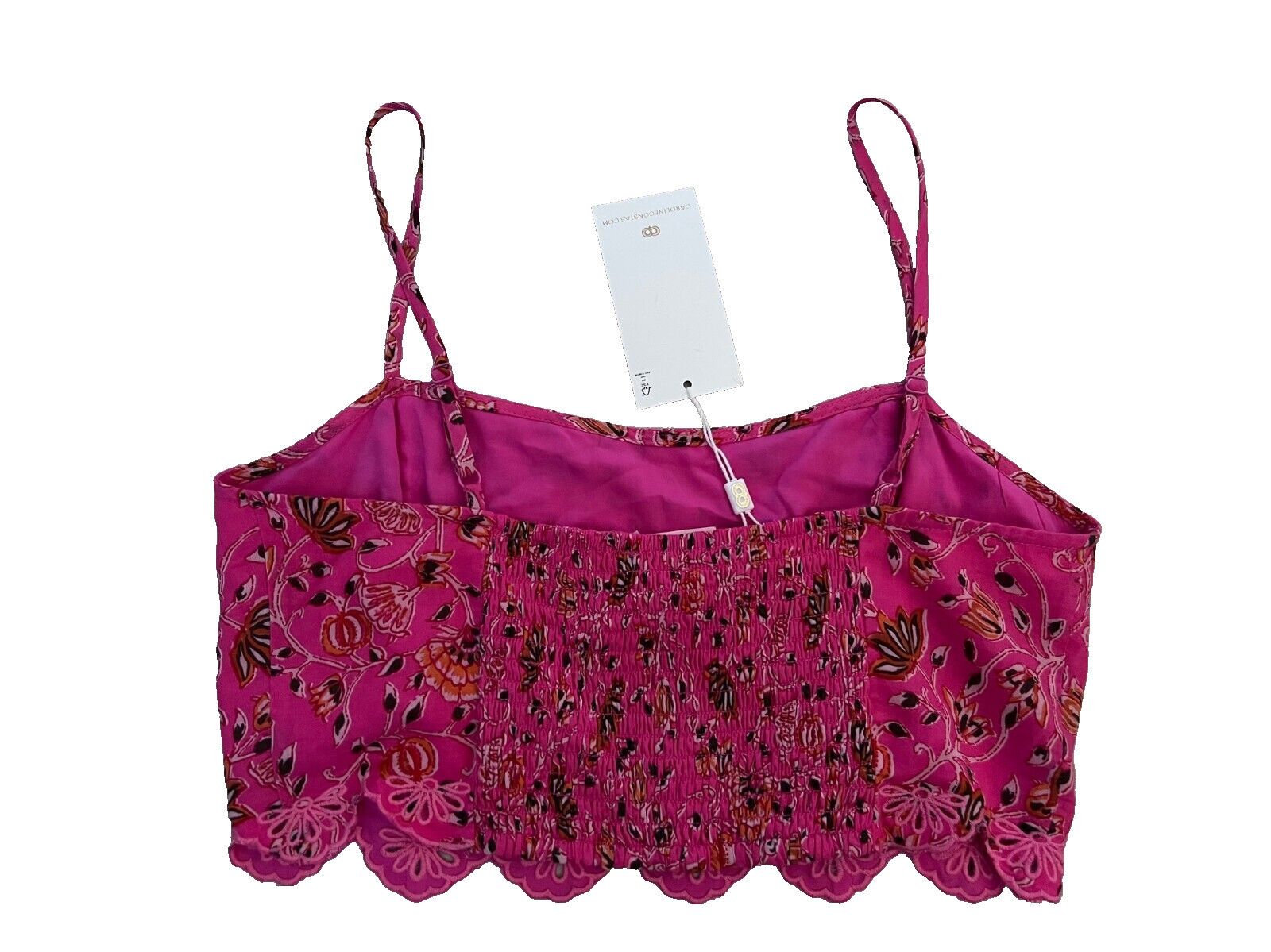 CAROLINE CONSTAS Caroline Constas Floral Crop Ruched Scalloped Tank Pink Size ONE SIZE - 2 Thumbnail