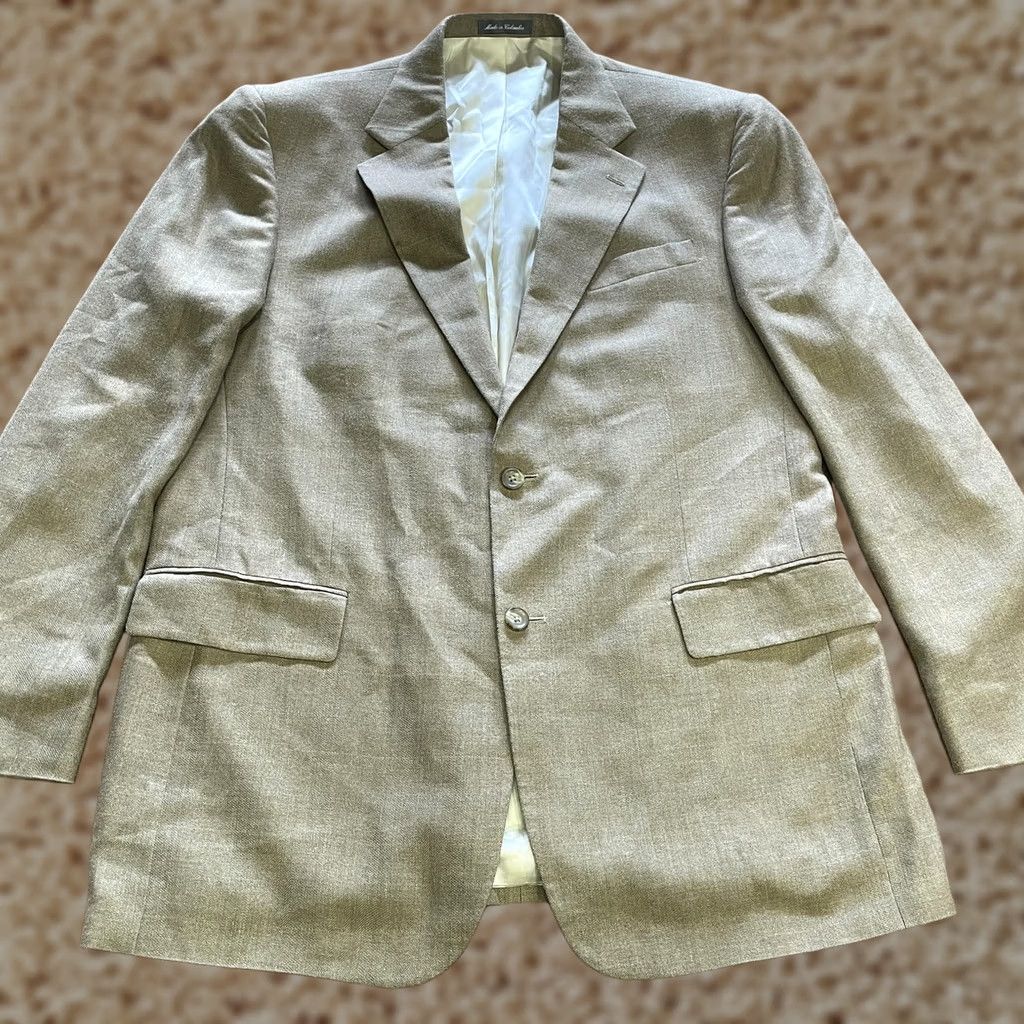 Oscar De La Renta Oscar de la Renta Blazer Mens 44L Tan Silk Wool Jacket Sport Coat Lined Size 44R - 1 Thumbnail