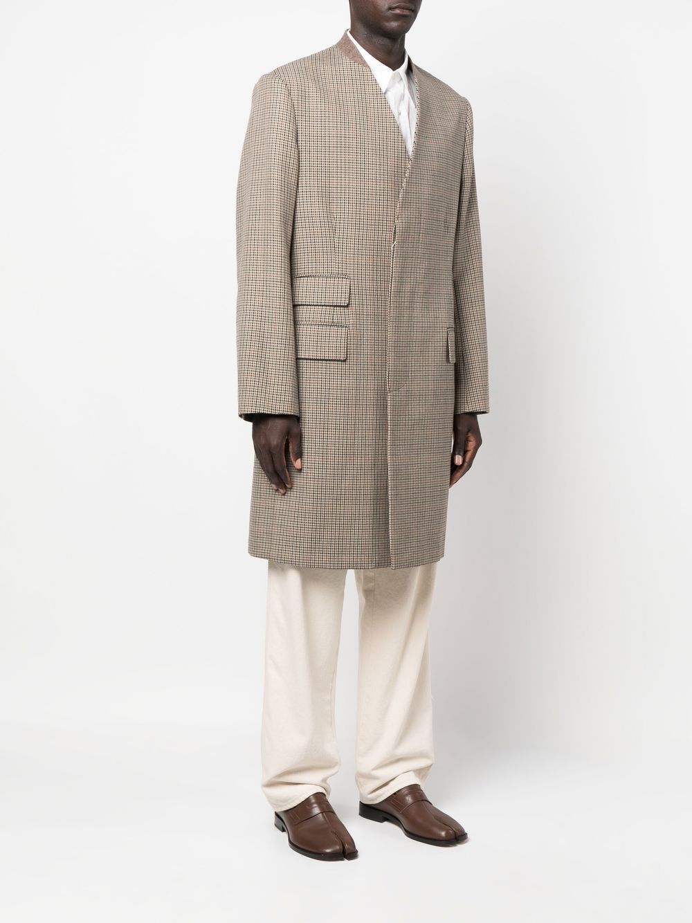 Maison Margiela o1y1124 Herringbone Pattern Collarless Coat in Brown Size US L / EU 52-54 / 3 - 3 Thumbnail