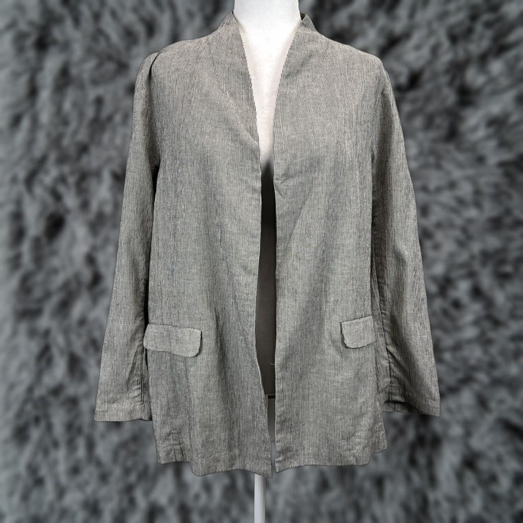 Eileen Fisher Eileen Fisher Blazer Jacket Women Size Large Black Ivory Striped Organic Cotton Linen Lagenlook Open Size L / US 10 / IT 46 - 1 Thumbnail