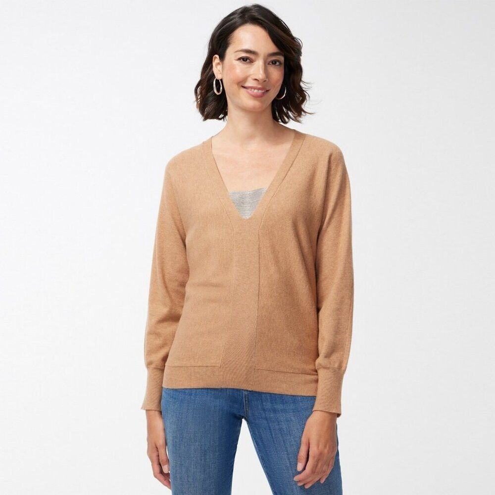 Chicos New Chico's Caviar Bead V-Neck Pullover Tan Sweater Size 1 Size M / US 6-8 / IT 42-44 - 1 Thumbnail