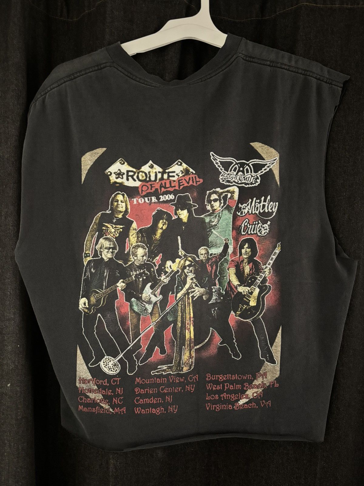 Vintage Black cut off CROPPED vintage Aerosmith tour tee tee Size US XL / EU 56 / 4 - 2 Thumbnail