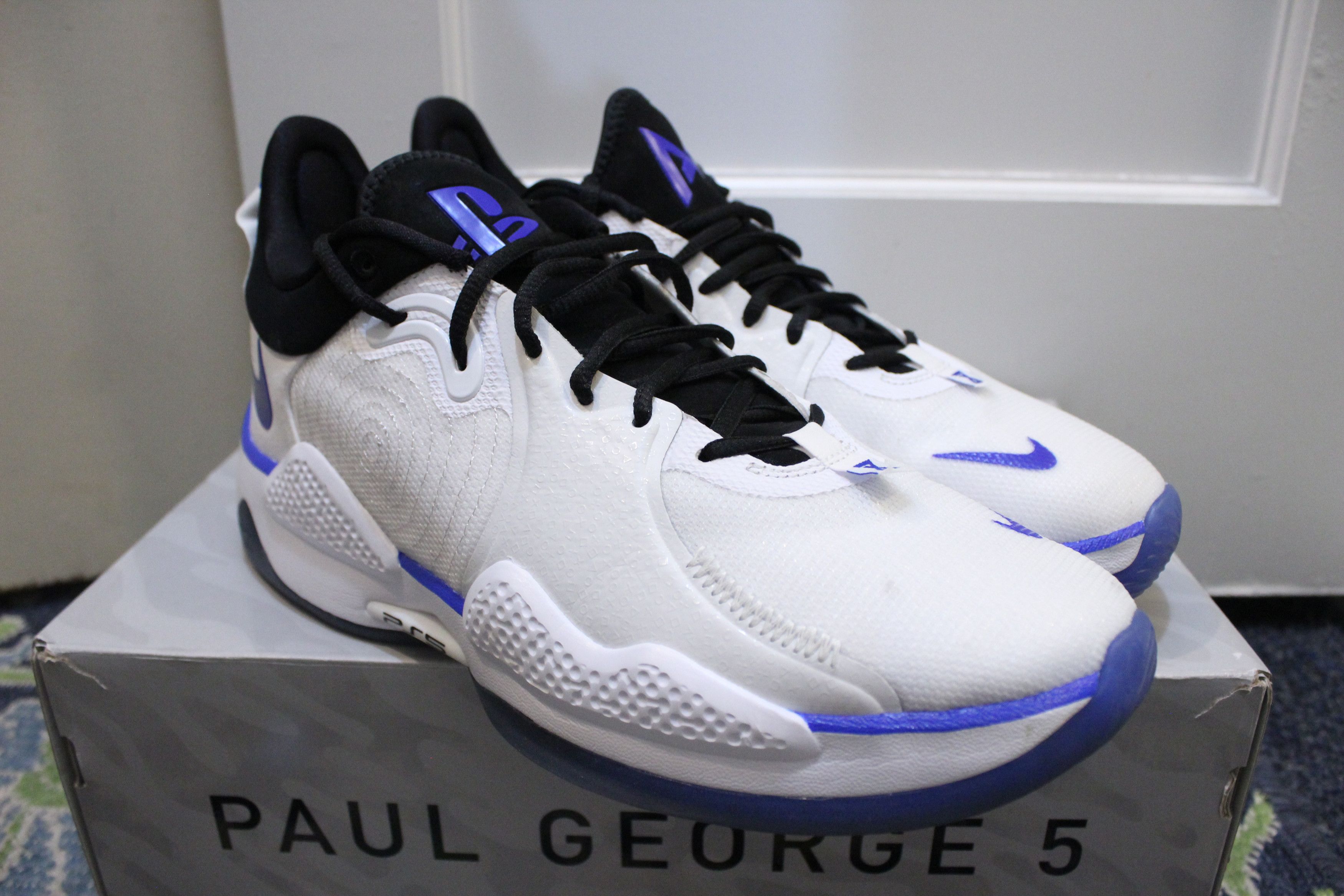 image of Nike Pg 5 Ps5 Playstation White Size 12.5 Shoes in White/Blue, Men's
