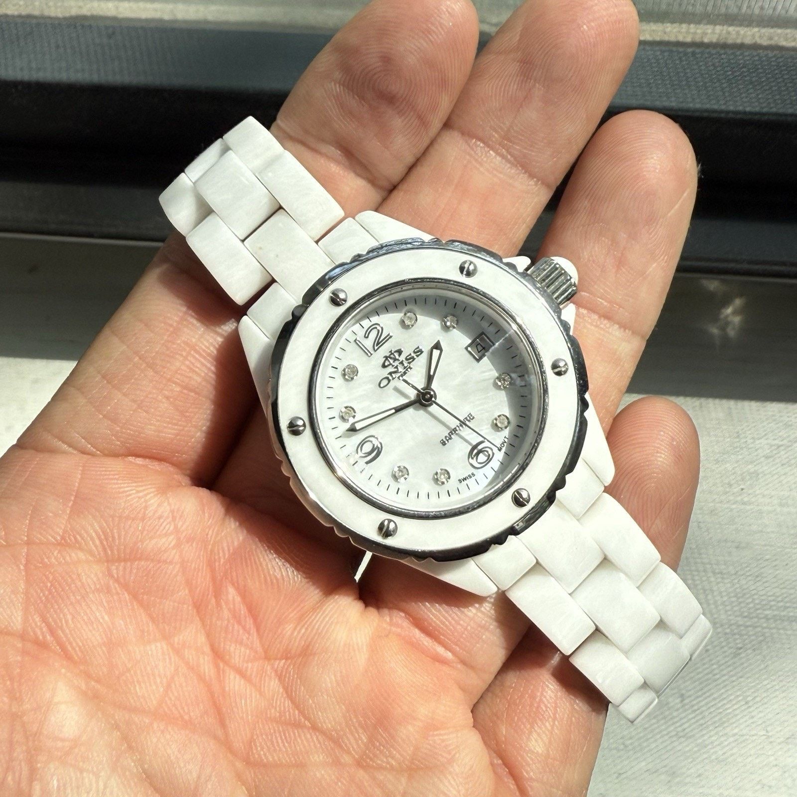 Other Oniss Paris White Ceramic Band Womens Watch Sapphire Crystal Size ONE SIZE - 1 Thumbnail
