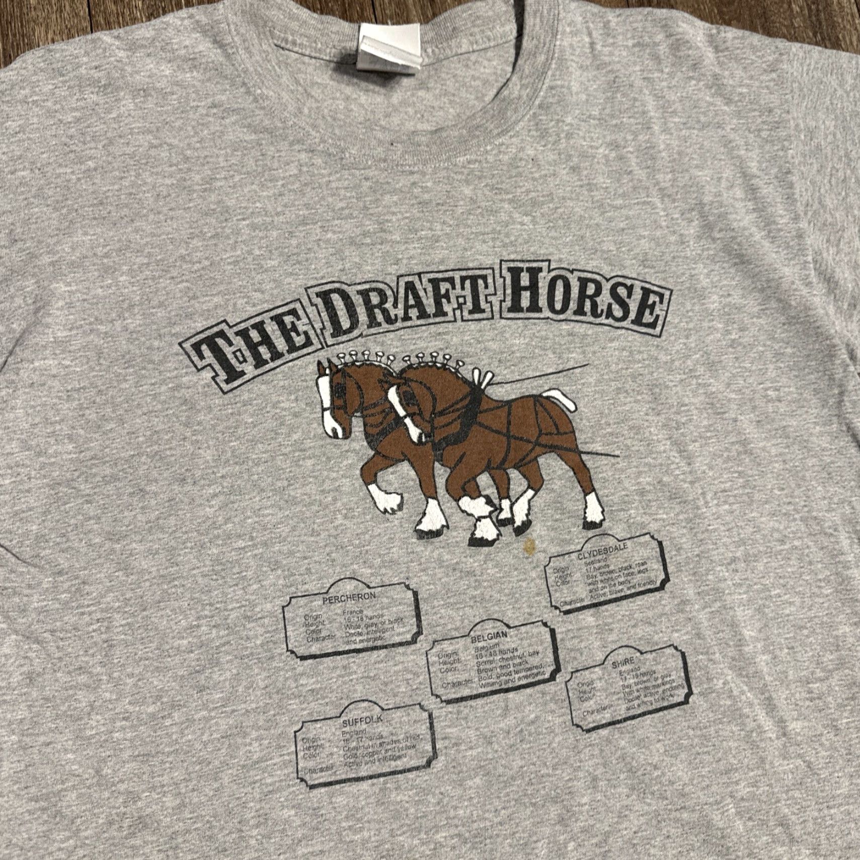 Gildan VINTAGE The Draft Horse Racing Cartoon Art Animal Gray T-Shirt L Unisex Adults Large Shirts Mens Womens Size US L / EU 52-54 / 3 - 2 Thumbnail