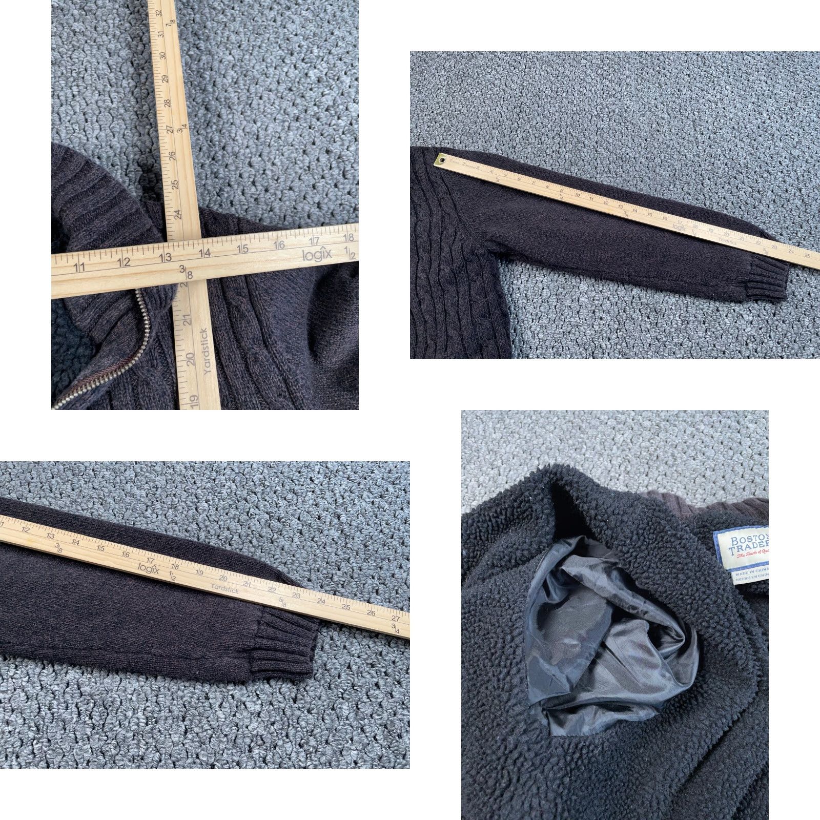 Vintage Boston Traders Sherpa Lined Zip Sweater Adult XL Brown Black Cable Knit Cotton Size US XL / EU 56 / 4 - 8 Thumbnail