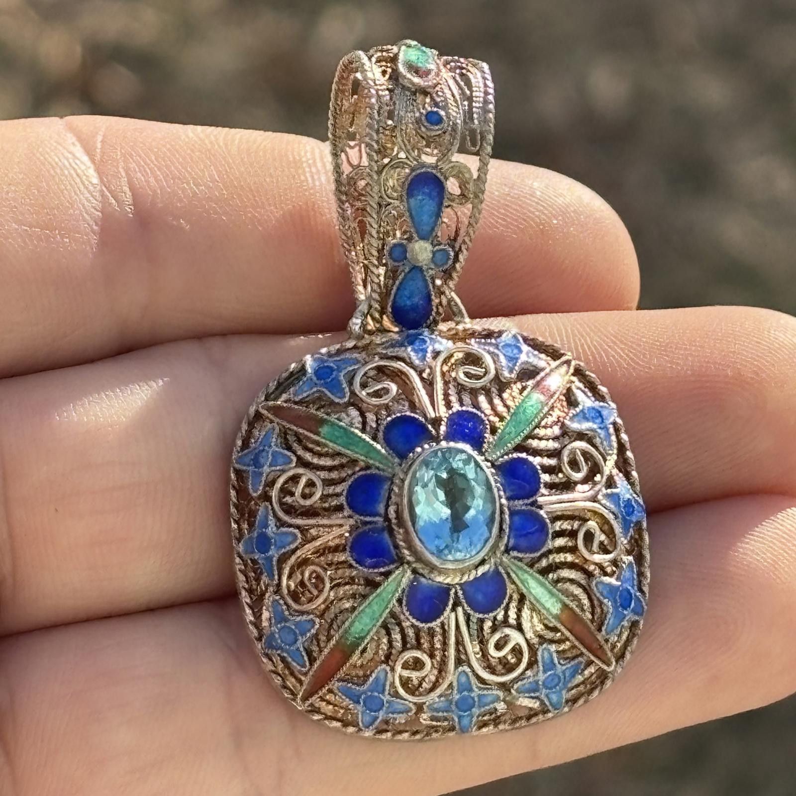 Other Vtg Topaz enamel Sterling filigree pendant Size ONE SIZE - 1 Thumbnail