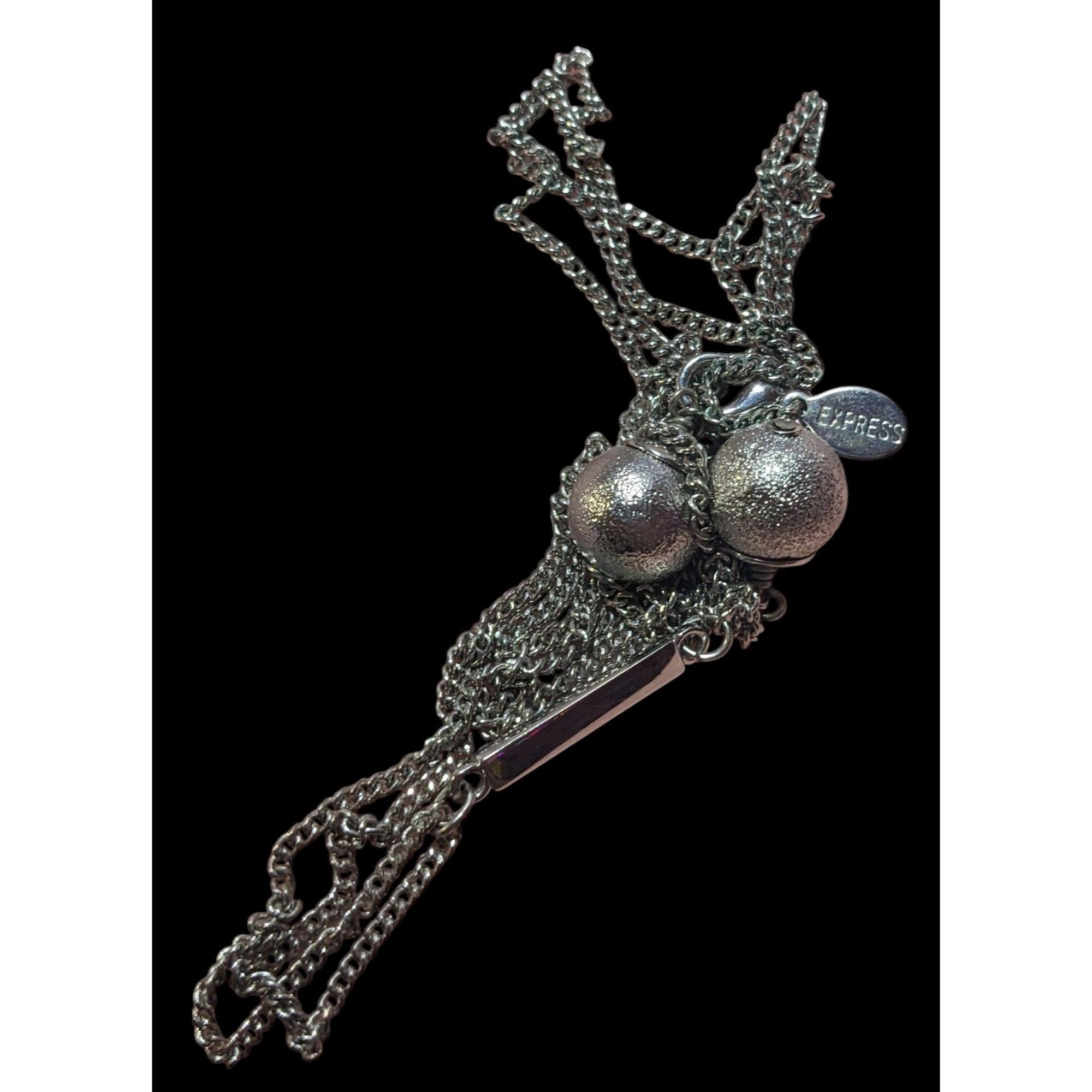 Express Express Y2K Silver Tone Metallic Ball Drop Necklace Size ONE SIZE - 6 Thumbnail