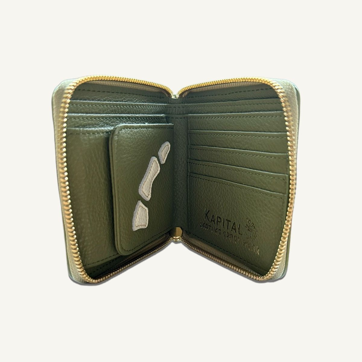 Kapital Kapital Thumb-Up Bone Hand Zip Wallet, Olive Size ONE SIZE - 3 Thumbnail