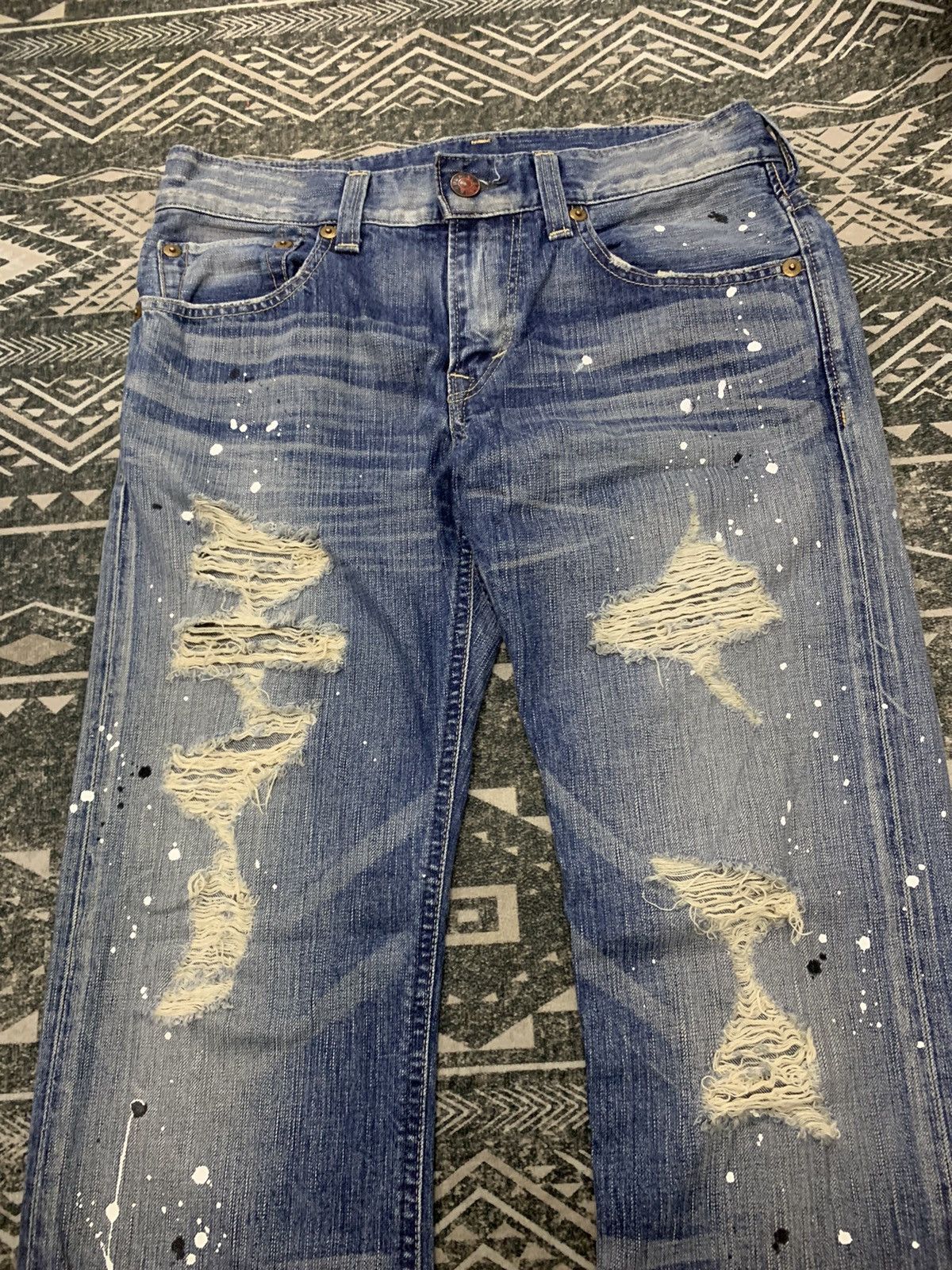 Edwin 🔥FLARE🔥EDWIN 503 BLUE TRIP DISTRESSED SPLASH PAINT Size US 32 / EU 48 - 6 Thumbnail