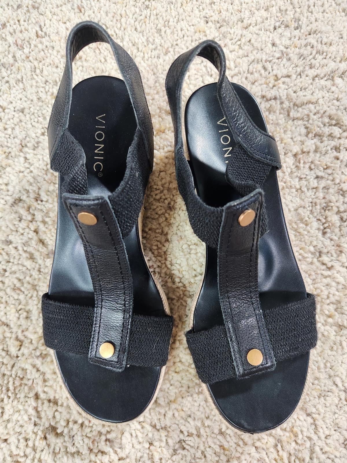Vionic NEW Vionic Calera Black Leather Espadrille Wedges Size 9 Size US 9 / IT 39 - 2 Thumbnail