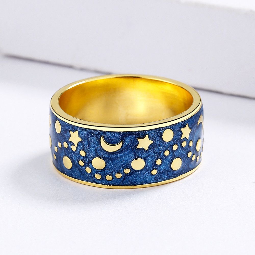 Jewelry Night Star Moon Handmade Enamel Ring Size ONE SIZE - 3 Thumbnail