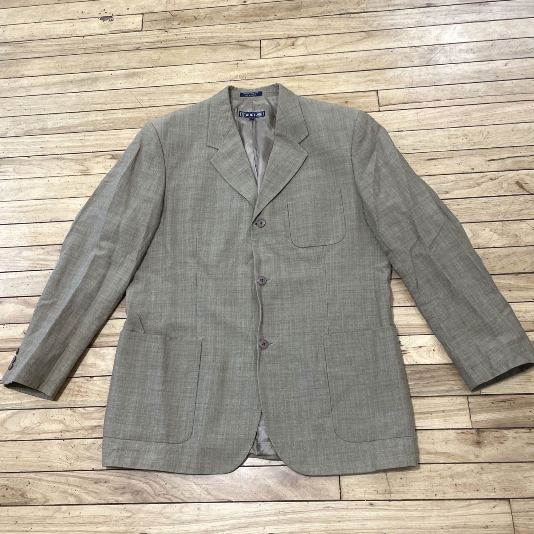 Vintage STRUCTURE Linen Blazer Men 42 Brown Vintage 90s Retro Sport Coat Summer Comfort Jacket Blazer Mens 42 Brown Vintage 90s Size 42R - 2 Thumbnail