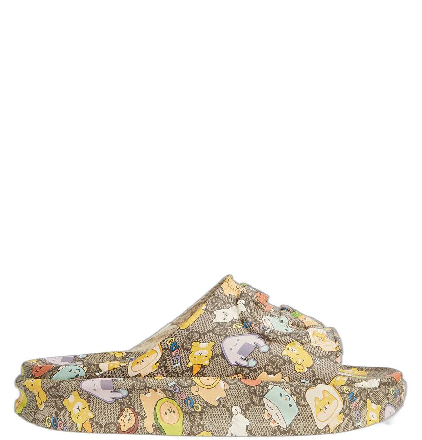 image of Gucci Animal Print Rubber Slide Sandal in Beige, Women's (Size 4)
