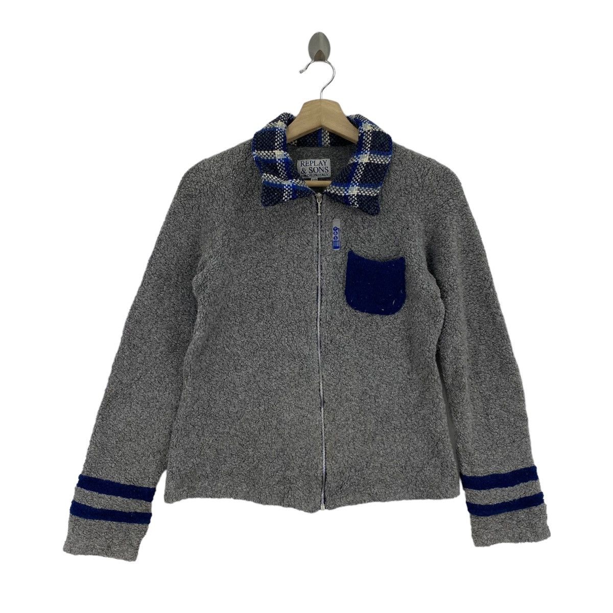 REPLAY & SONS Italian Brand Full Zipper Collar Grey Knitwear