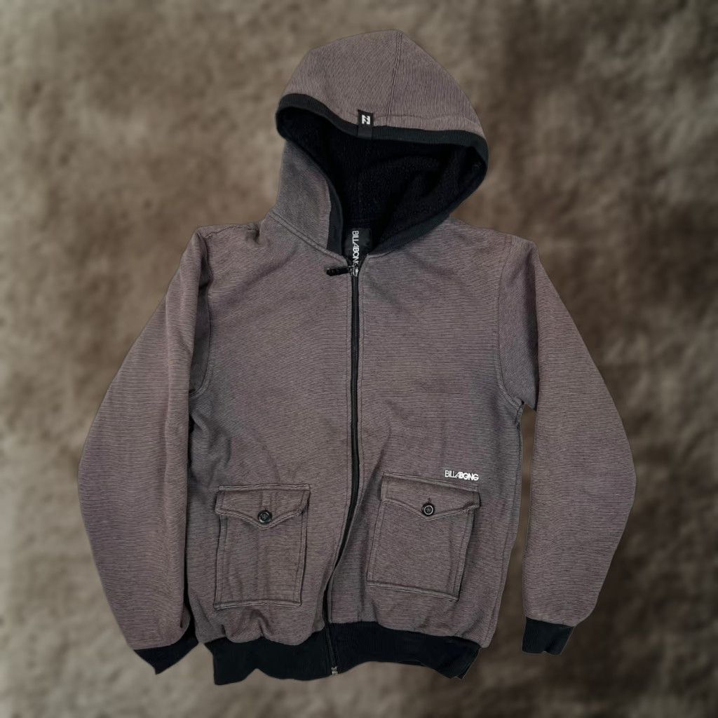 Billabong VINTAGE Billabong Jacket S Gray Fleece Lined Hooded Full Zip Boys Surf Popular Zip Size US S / EU 44-46 / 1 - 1 Thumbnail