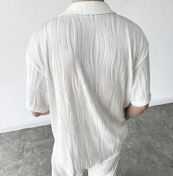 Other Korean fashion white wave pleats short sleeve shirt jacket Size US XL / EU 56 / 4 - 6 Thumbnail