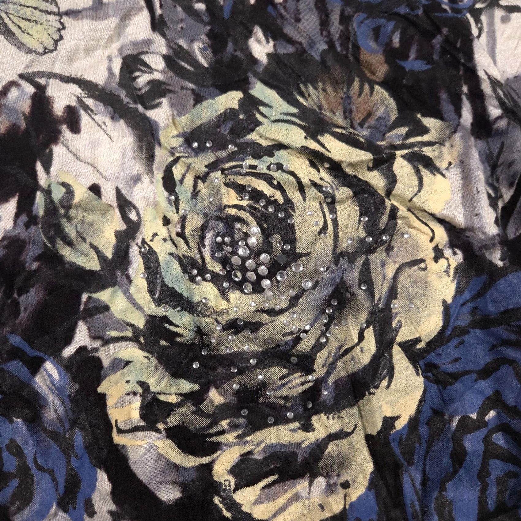 Vintage Daytrip Shirt Womens Medium Cream Blue Floral Butterfly Rhinestone Dolman Top Size M / US 6-8 / IT 42-44 - 5 Thumbnail