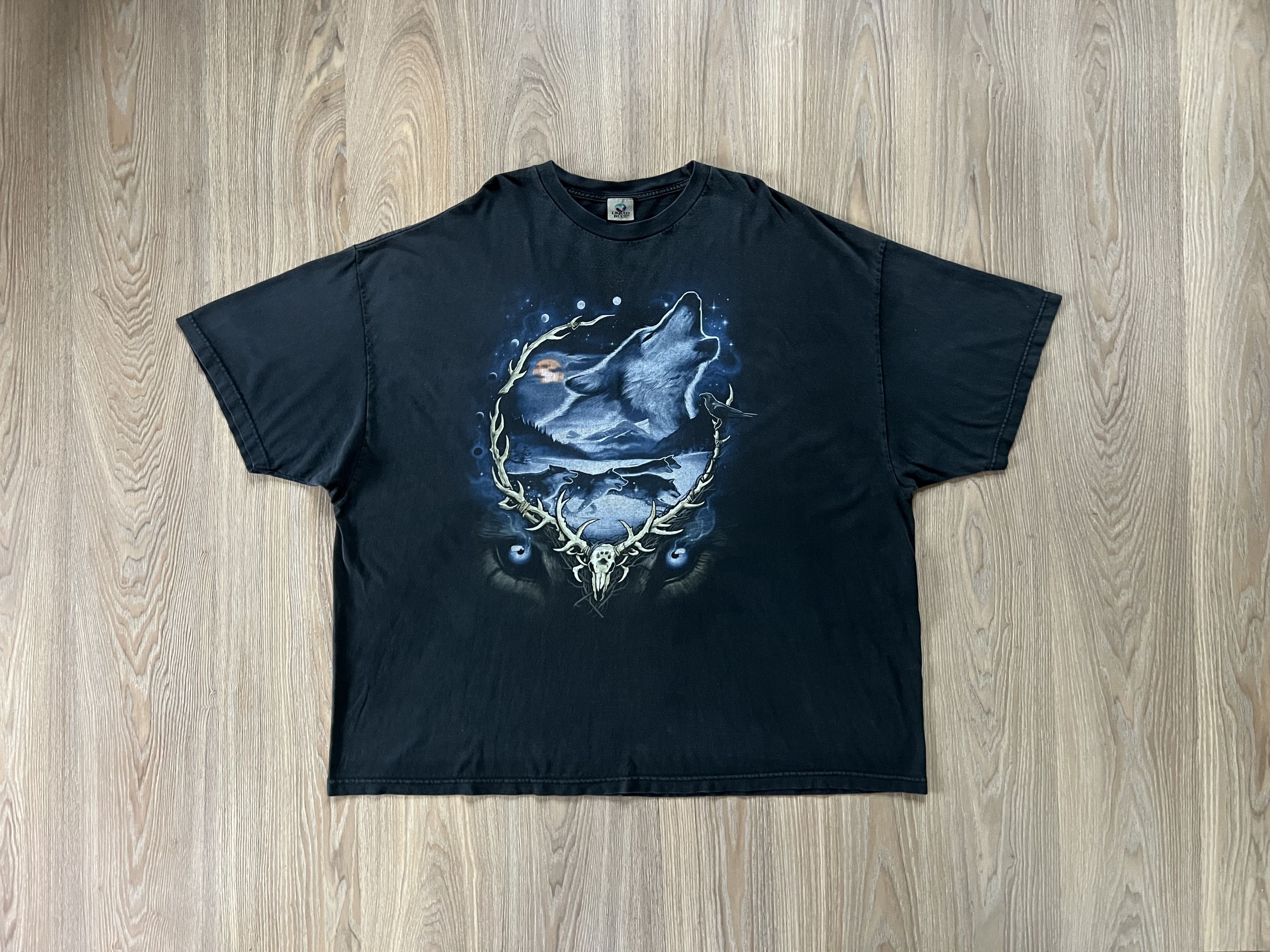 image of Animal Tee x Liquid Blue Vintage Liquid Blue Wolf T Shirt in Black, Men's (Size 2XL)