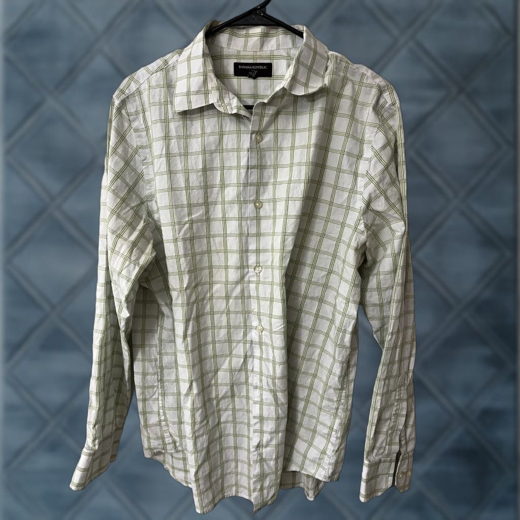 Banana Republic Banana Republic Button-Down Shirt Men L Green Plaid Slim Fit Cotton Easy Care Size US L / EU 52-54 / 3 - 1 Thumbnail