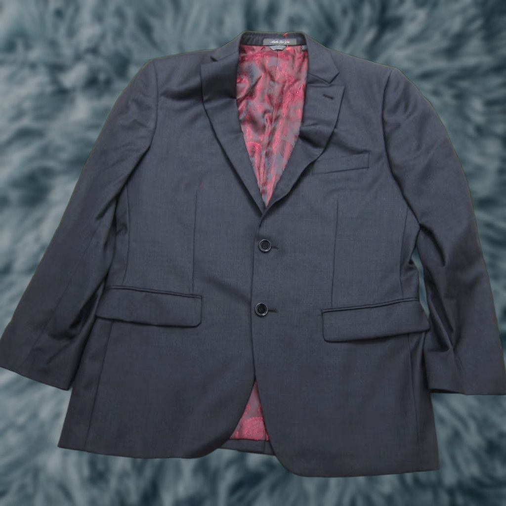 Vintage Indochino Blazer Mens 42 Gray Wool Paisley Lined Sport Coat 2 Button Size 42R - 1 Thumbnail