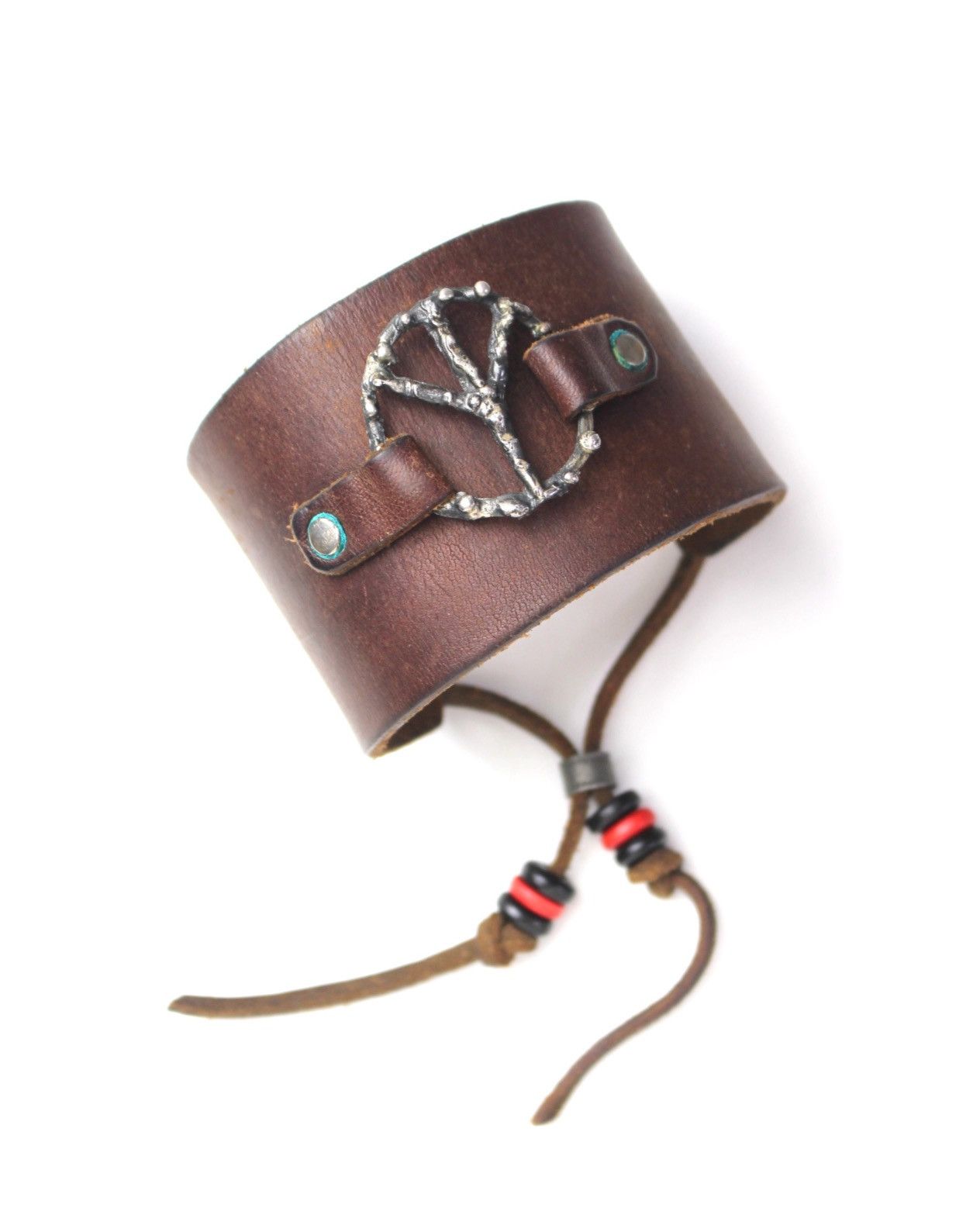 Vintage 2000S JAPANESE MADE PEACE METAL LOGO LEATHER CUFF Size ONE SIZE - 1 Thumbnail