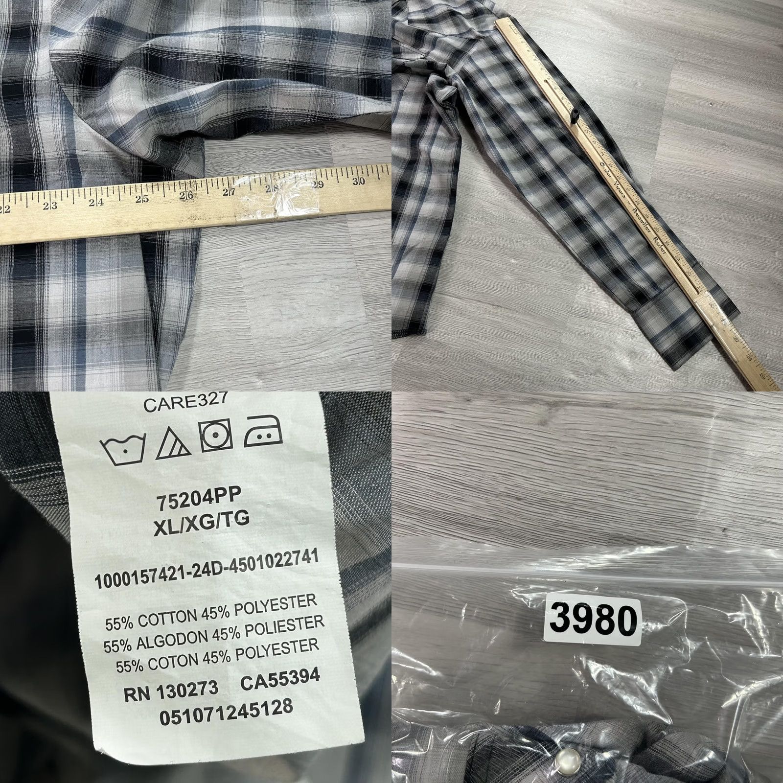 Wrangler Wrangler Shirt Mens XL Gray Plaid Long Sleeve Western Snap Button Casual Size US XL / EU 56 / 4 - 8 Thumbnail