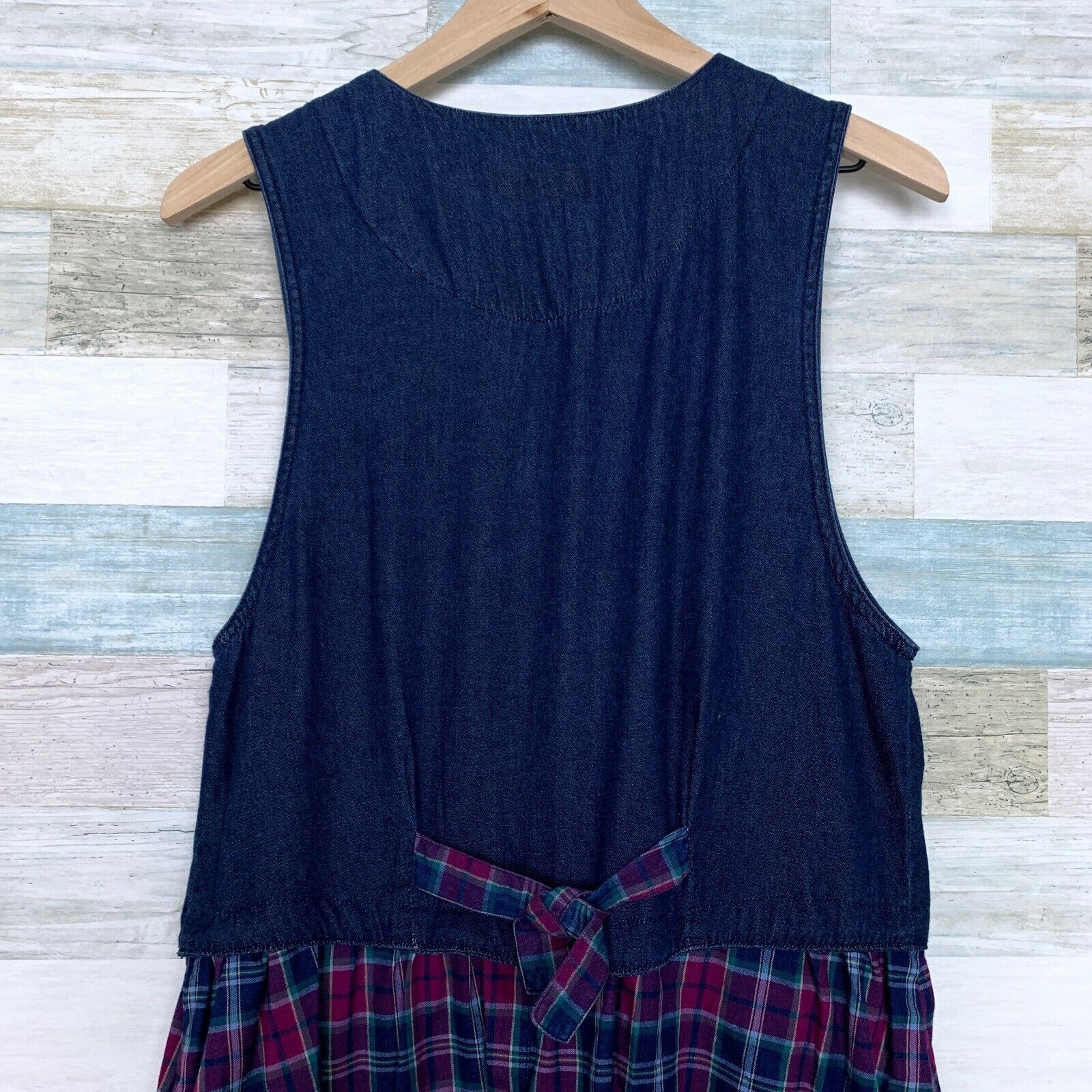 Jantzen Jantzen VTG 90s Denim Plaid Pinafore Smock Maxi Dress Blue S Size S / US 4 / IT 40 - 5 Thumbnail