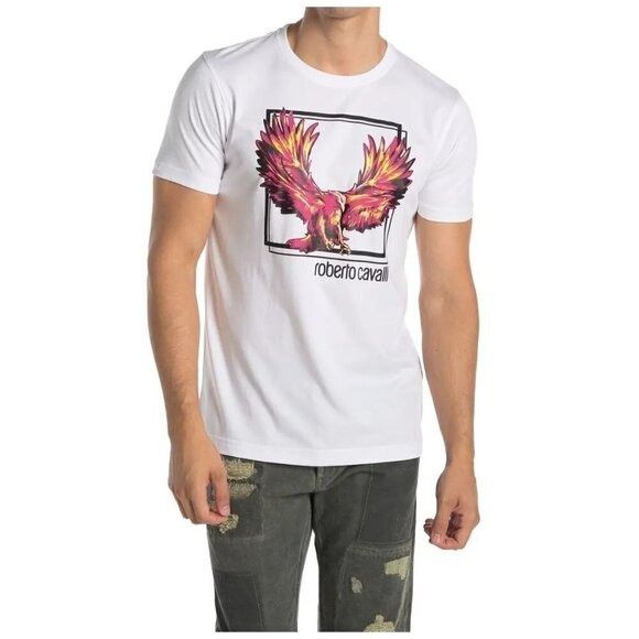 Roberto Cavalli Roberto Cavalli Mens White Phoenix Print Short Sleeve Crew N Size US L / EU 52-54 / 3 - 1 Thumbnail